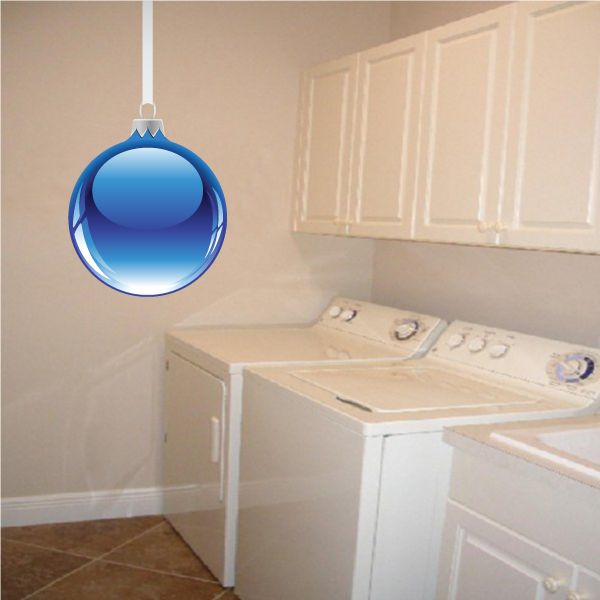 Blue glossy hanging Christmas ornament sticker with 3D round design