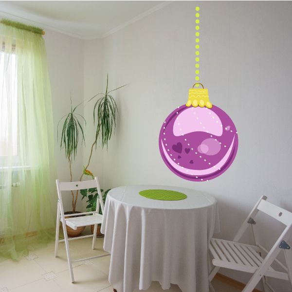 Purple shiny Christmas ornament decal with heart pattern, die-cut