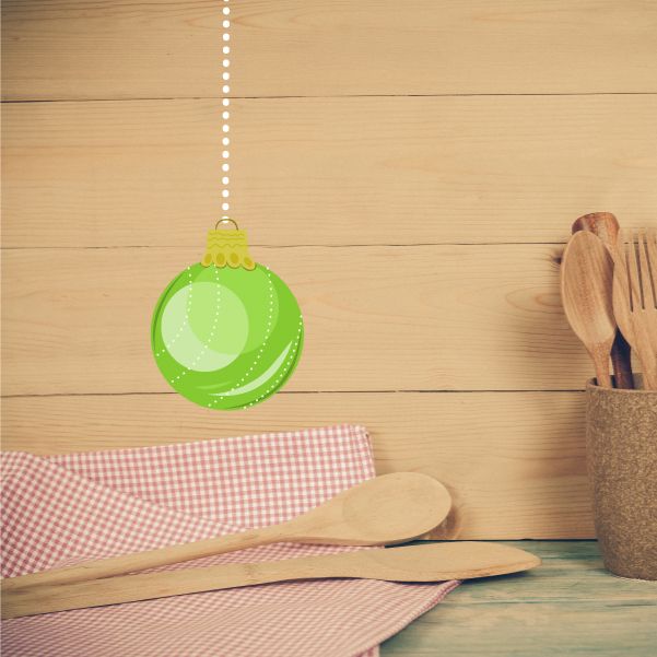 Green 3D Christmas ornament vinyl wall decal, glossy round bauble