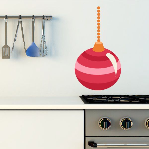 Striped red Christmas ornament wall vinyl sticker with hanging loop