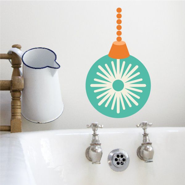 Christmas vinyl wall sticker ornament, teal starburst circle with orange hanging top