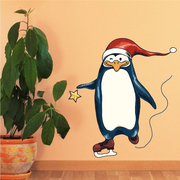 Image of Christmas Penguin Helper Ice Skating Sticker