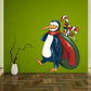 Christmas penguin helper sticker: blue penguin with red scarf and candy-cane staff