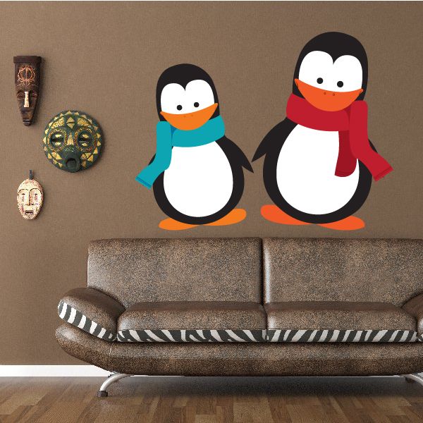 Image of Christmas Penguins with Scarves Printed Die Cut Decal