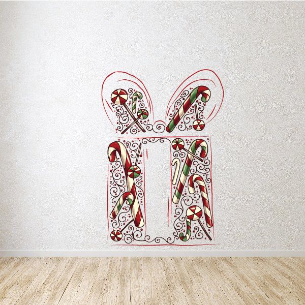 Image of Christmas Present Collage Candy Cane Theme Sticker