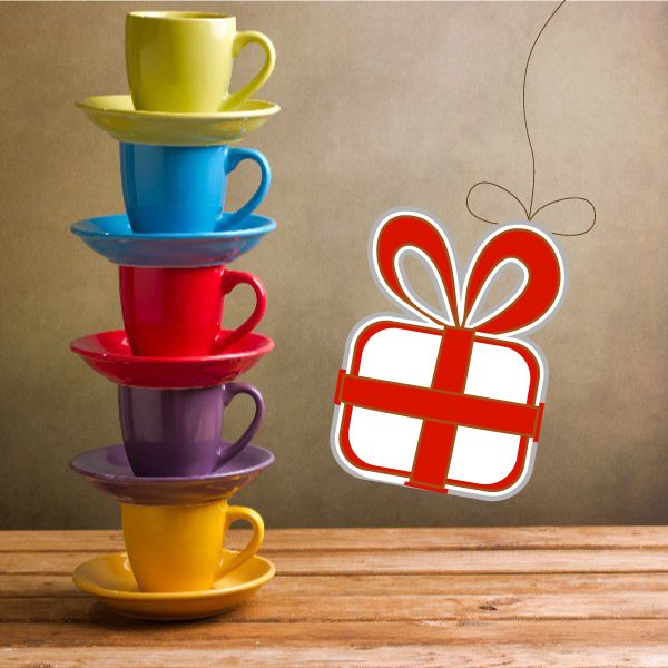 Christmas gift ornament decal with red ribbon and white box