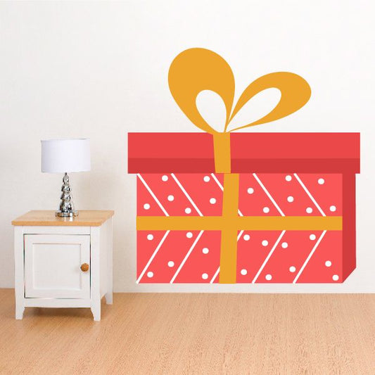 Image of Christmas Present with Dot and Chevron Pattern Sticker