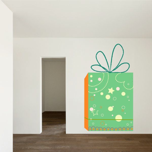 Image of Christmas Present with Star and Dot Motif Sticker