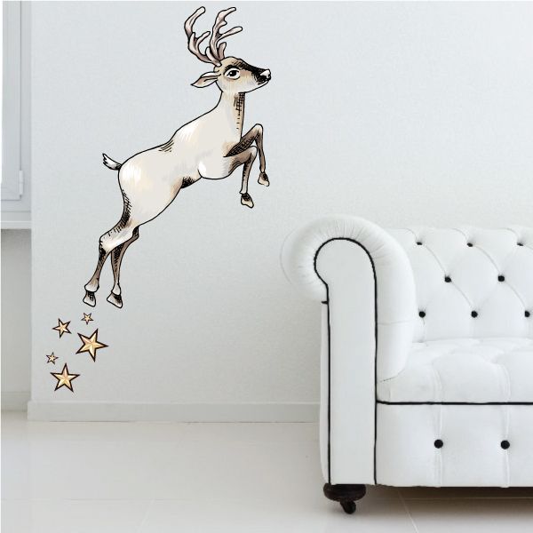 Image of Christmas Reindeer Leaping with Stars Sticker