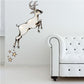 Leaping reindeer and star stickers, black outline with off-white deer and golden stars