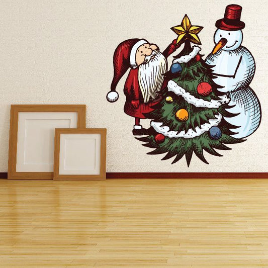 Image of Christmas Santa and Snowman Sticker