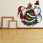 Christmas Santa and snowman sticker with festive tree, star, Santa, and snowman in red and green