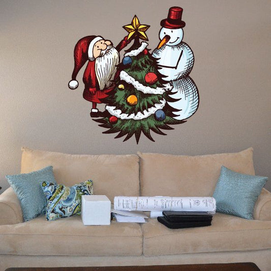 Image of Christmas Santa and Snowman Sticker