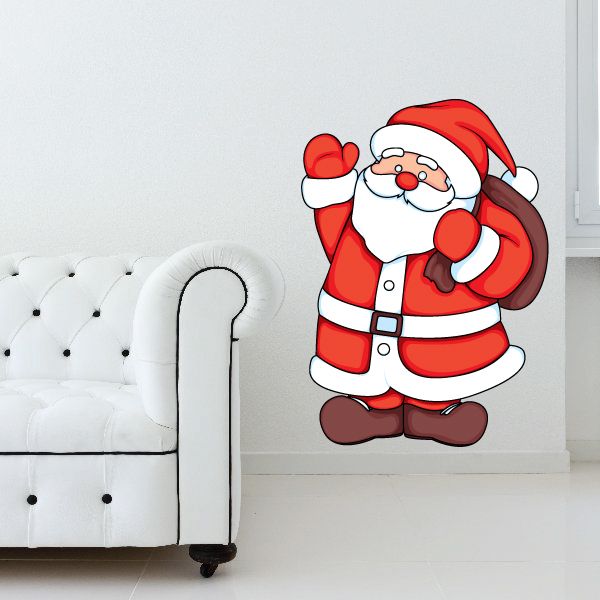 Image of Christmas Santa Greeting with Present Sack Sticker