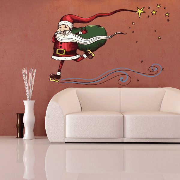 Image of Christmas Santa Ice Skating with Present Sack Decal