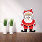 Christmas Santa sticker with surprised face, red suit, white trim, round glasses
