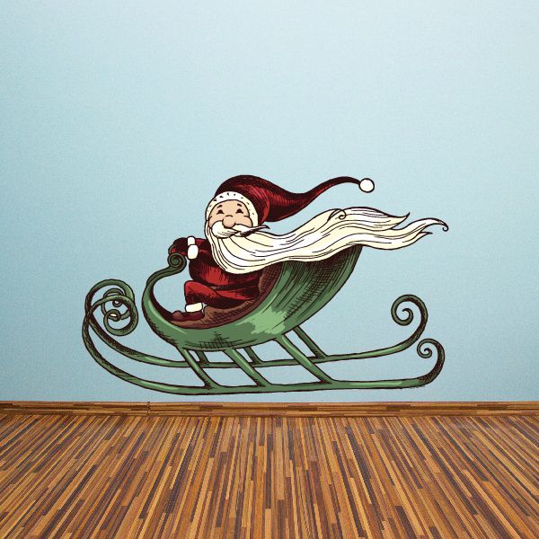 Image of Christmas Santa with Long Beard on Sled Decal