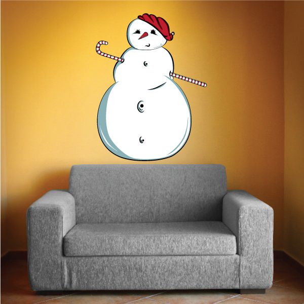 Image of Christmas Snowman Candy Cane Arms Sticker