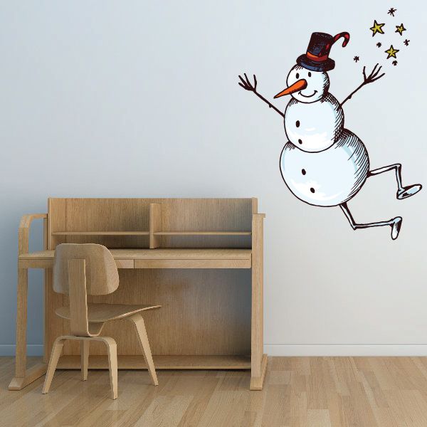 Image of Christmas Snowman Jolly Jump with Stars Decal