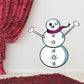 Snowman sticker with punk skull face, black bones arms, and bowtie