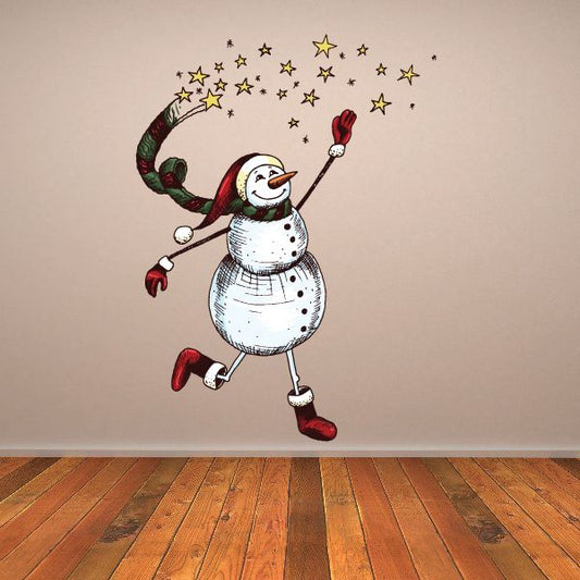 Image of Christmas Snowman Reaching for Stars Decal