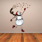 Christmas snowman reaching for stars wall decal, cartoon snowman with hat, scarf