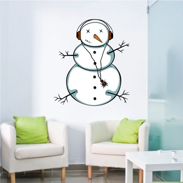 Image of Christmas Snowman with Headphones Sticker