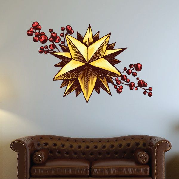 Image of Christmas Star with Holly Berries Printed Decal