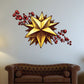 Gold star with red holly berries printed wall decal