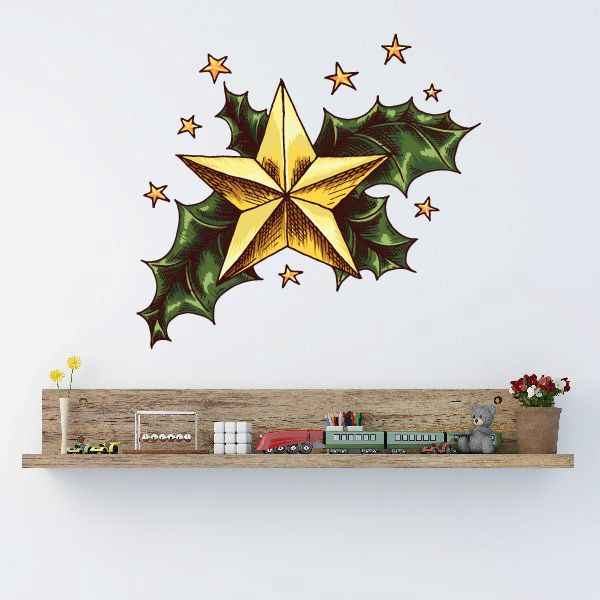 Image of Christmas Star with Holly Leaves Printed Decal