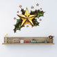 Christmas star with holly leaves printed wall decal with gold star and green leaf cluster