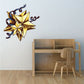 Gold star wall decal with dark blue ribbon curls