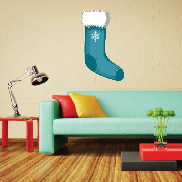 Image of Christmas Stocking Snowflake Blue Sock Sticker