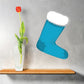 Blue Christmas stocking patch sticker with white fuzzy cuff and stitched details
