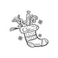 Christmas stocking decal with gift box, candy cane, and snowflake accents