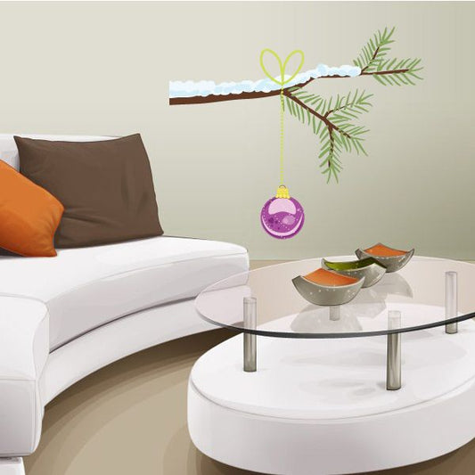 Image of Christmas Tree Branch with Ornament Wall Decal - Vinyl Sticker - Car Sticker - IDCOLOR016