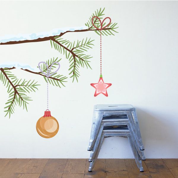 Image of Christmas Tree Branch with Ornaments Wall Decal - Vinyl Sticker - Car Sticker - IDCOLOR013