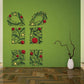 Leafy Christmas tree collage sticker sections with red ornaments and golden stars