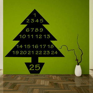 Christmas tree countdown calendar decal with numbers 1–25 and tree shape, green