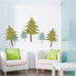 Christmas tree farm printed wall decal with four green trees and star top