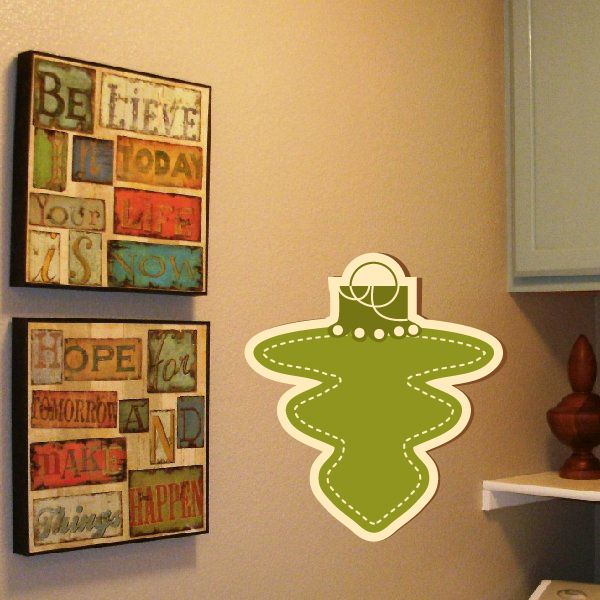 Christmas tree ornament wall decal, light green vinyl sticker shape with dashed trim