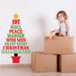 Christmas tree typography decal with star and holiday words: JOY, NOEL, PEACE, MANGER