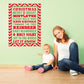 Christmas typography wall decal with red sayings and white border