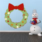 Christmas wreath frame sticker: green star wreath with red bow and colored ornaments