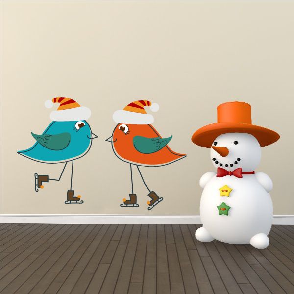 Image of Christmas Young Birds Ice Skating Sticker