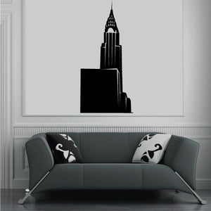 Black Chrysler Building wall decal silhouette with spire and tower.