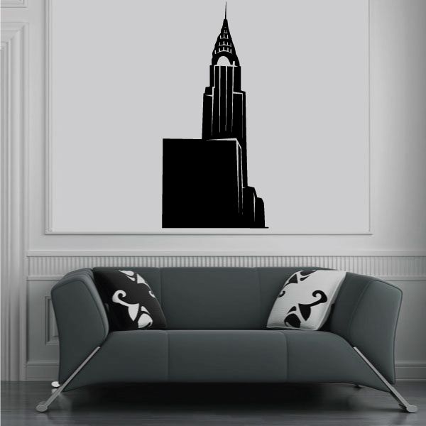 Black Chrysler Building wall decal silhouette with spire and tower.
