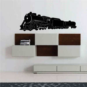 Black cartoon train wall decal silhouette with engine and cars