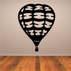 Black hot air balloon decal with circular pattern interior and small basket silhouette