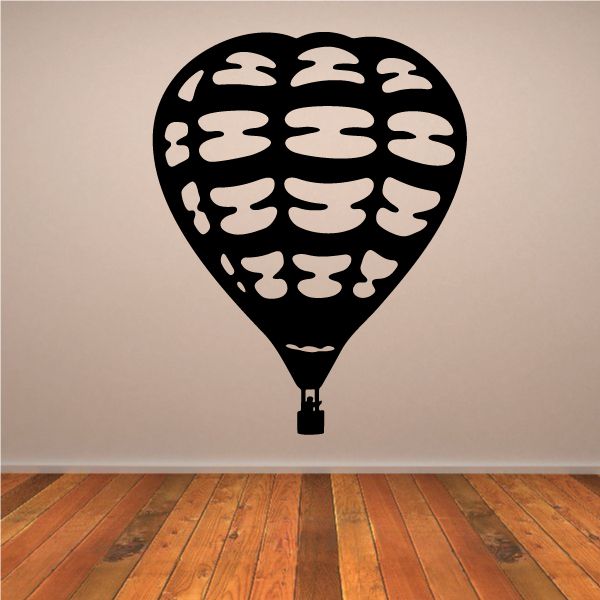 Black hot air balloon decal with circular pattern interior and small basket silhouette